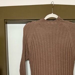 Mango Elegant Brown Ribbed Knit Dress